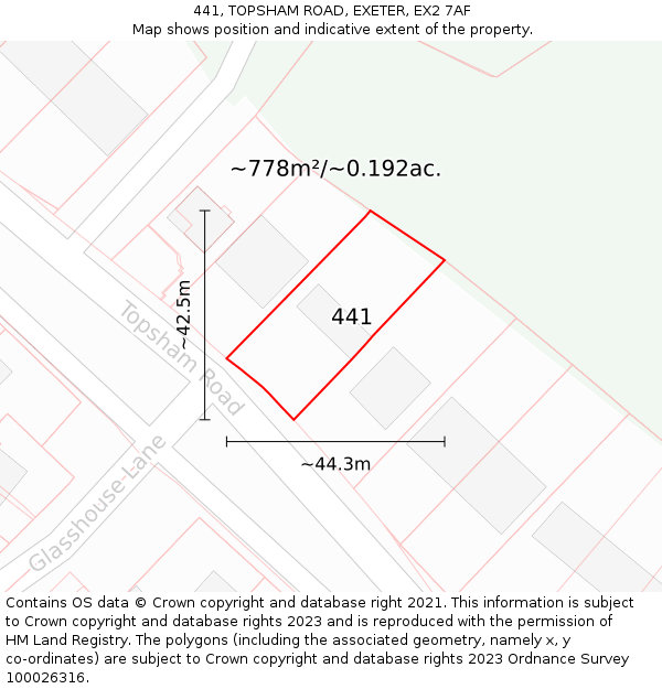 441, TOPSHAM ROAD, EXETER, EX2 7AF: Plot and title map