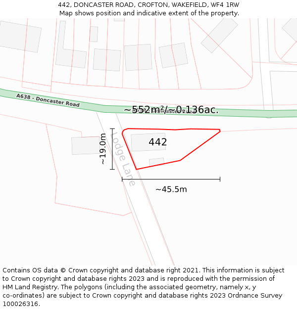 442, DONCASTER ROAD, CROFTON, WAKEFIELD, WF4 1RW: Plot and title map