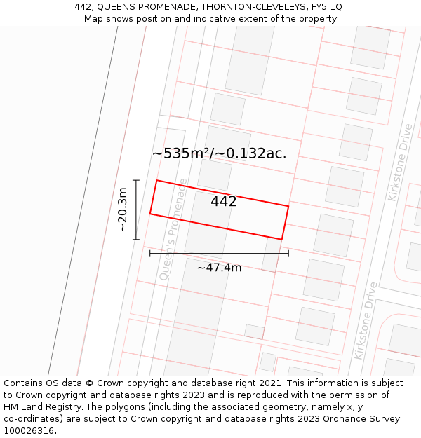 442, QUEENS PROMENADE, THORNTON-CLEVELEYS, FY5 1QT: Plot and title map