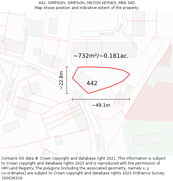 442, SIMPSON, SIMPSON, MILTON KEYNES, MK6 3AD: Plot and title map