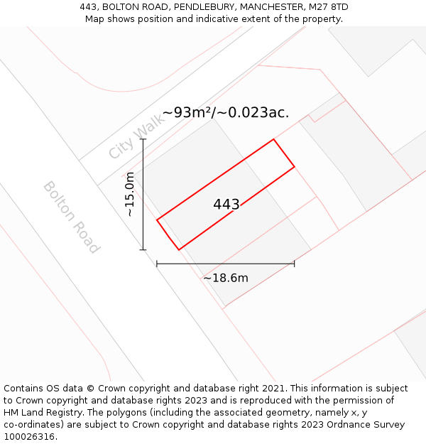 443, BOLTON ROAD, PENDLEBURY, MANCHESTER, M27 8TD: Plot and title map