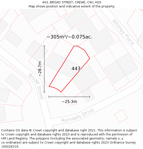 443, BROAD STREET, CREWE, CW1 4GS: Plot and title map