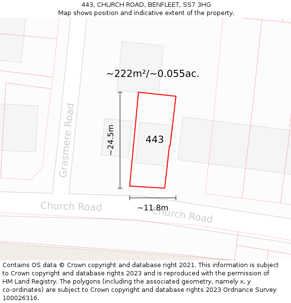 443, CHURCH ROAD, BENFLEET, SS7 3HG: Plot and title map