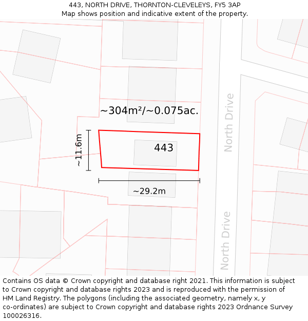 443, NORTH DRIVE, THORNTON-CLEVELEYS, FY5 3AP: Plot and title map