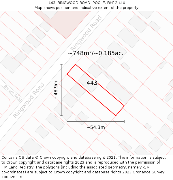 443, RINGWOOD ROAD, POOLE, BH12 4LX: Plot and title map