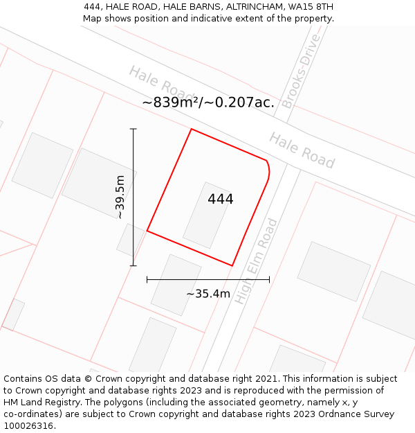 444, HALE ROAD, HALE BARNS, ALTRINCHAM, WA15 8TH: Plot and title map