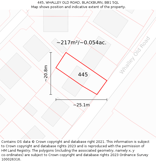 445, WHALLEY OLD ROAD, BLACKBURN, BB1 5QL: Plot and title map