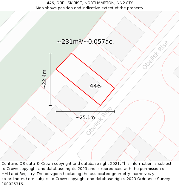 446, OBELISK RISE, NORTHAMPTON, NN2 8TY: Plot and title map