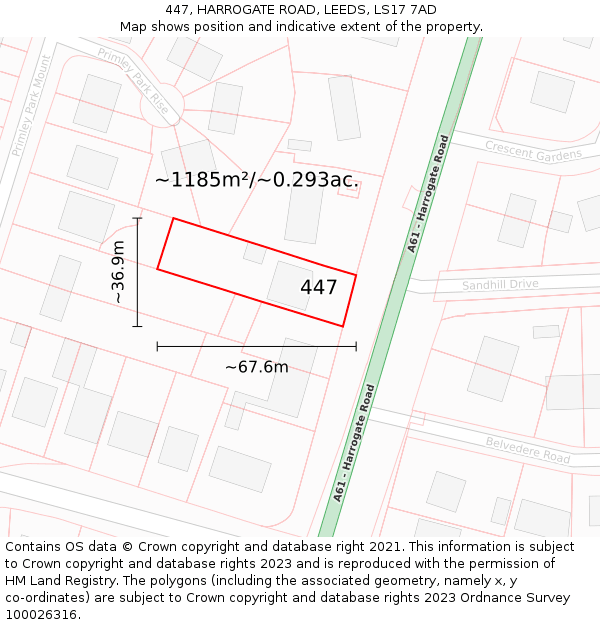 447, HARROGATE ROAD, LEEDS, LS17 7AD: Plot and title map