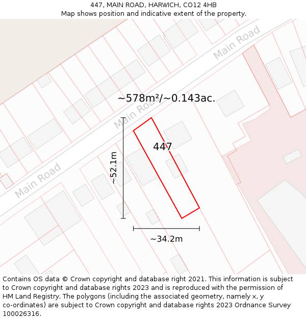 447, MAIN ROAD, HARWICH, CO12 4HB: Plot and title map