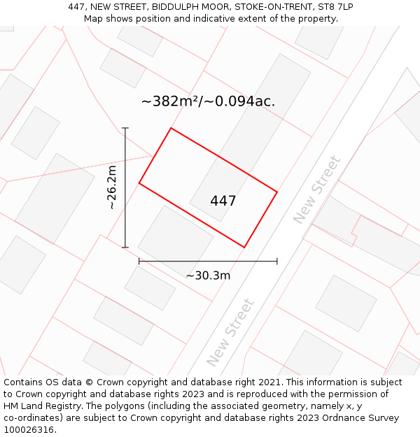 447, NEW STREET, BIDDULPH MOOR, STOKE-ON-TRENT, ST8 7LP: Plot and title map