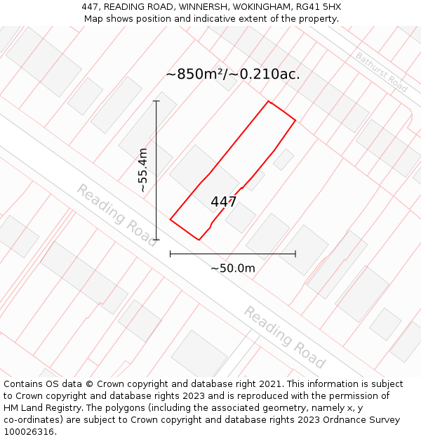 447, READING ROAD, WINNERSH, WOKINGHAM, RG41 5HX: Plot and title map