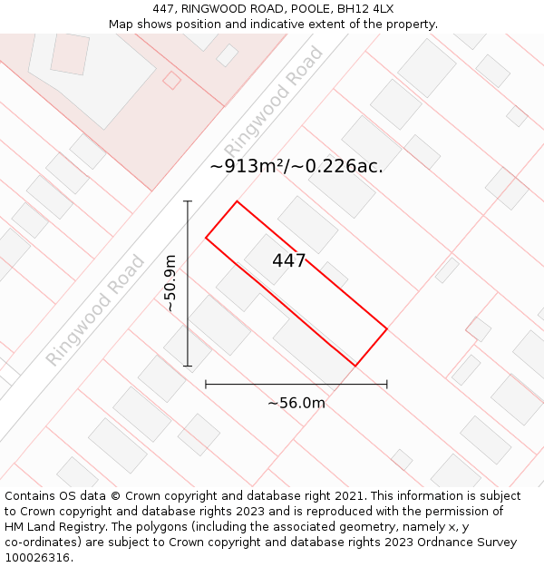 447, RINGWOOD ROAD, POOLE, BH12 4LX: Plot and title map