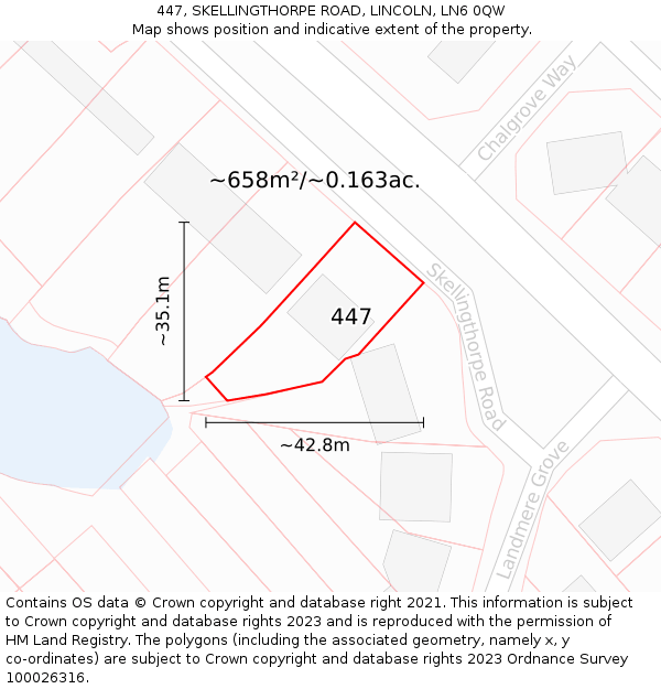 447, SKELLINGTHORPE ROAD, LINCOLN, LN6 0QW: Plot and title map