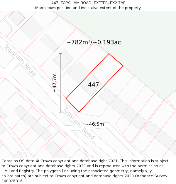 447, TOPSHAM ROAD, EXETER, EX2 7AF: Plot and title map