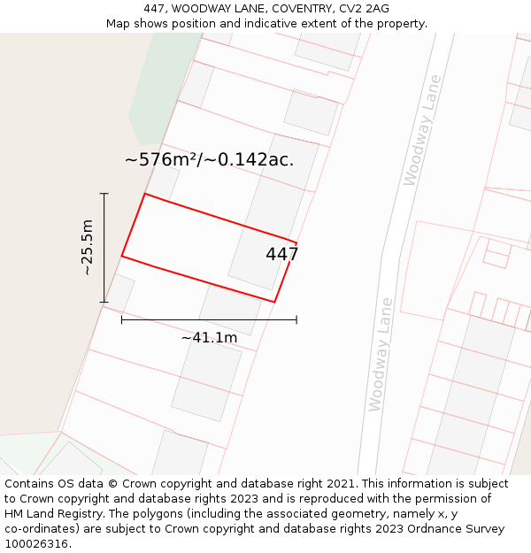 447, WOODWAY LANE, COVENTRY, CV2 2AG: Plot and title map