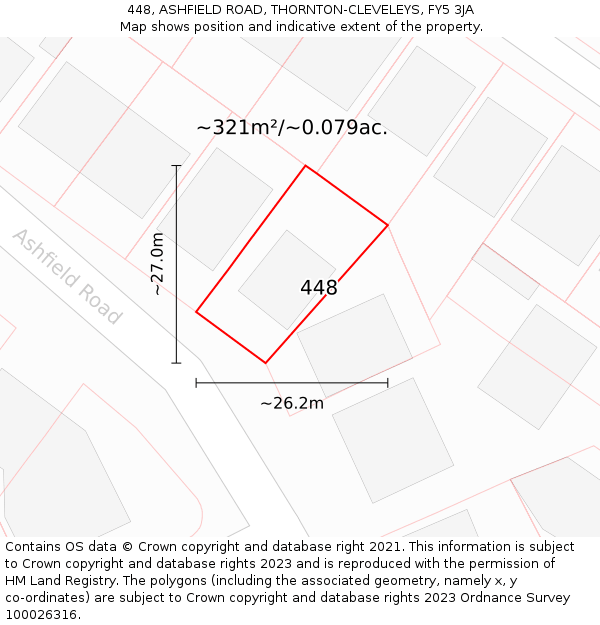 448, ASHFIELD ROAD, THORNTON-CLEVELEYS, FY5 3JA: Plot and title map