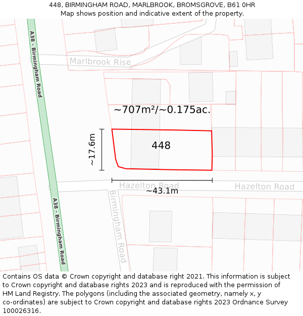 448, BIRMINGHAM ROAD, MARLBROOK, BROMSGROVE, B61 0HR: Plot and title map