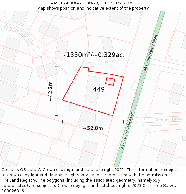449, HARROGATE ROAD, LEEDS, LS17 7AD: Plot and title map