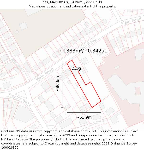 449, MAIN ROAD, HARWICH, CO12 4HB: Plot and title map