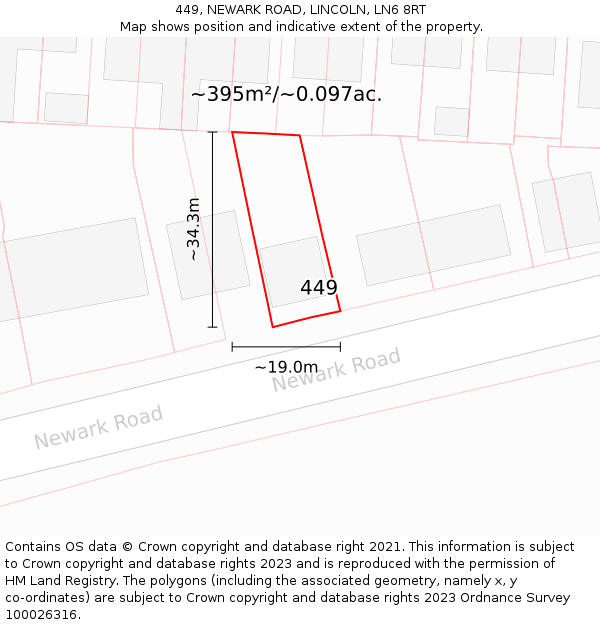 449, NEWARK ROAD, LINCOLN, LN6 8RT: Plot and title map