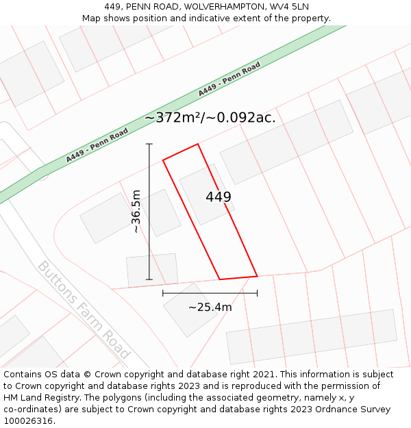 449, PENN ROAD, WOLVERHAMPTON, WV4 5LN: Plot and title map