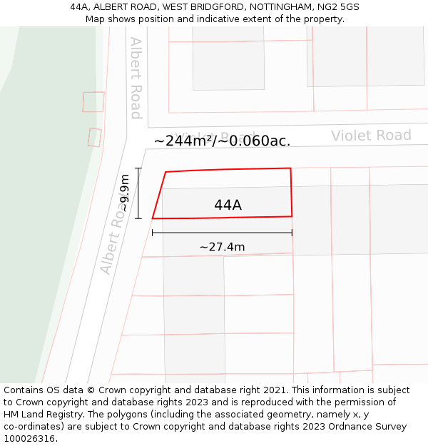 44A, ALBERT ROAD, WEST BRIDGFORD, NOTTINGHAM, NG2 5GS: Plot and title map