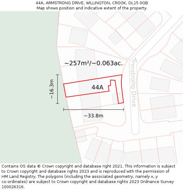 44A, ARMSTRONG DRIVE, WILLINGTON, CROOK, DL15 0GB: Plot and title map