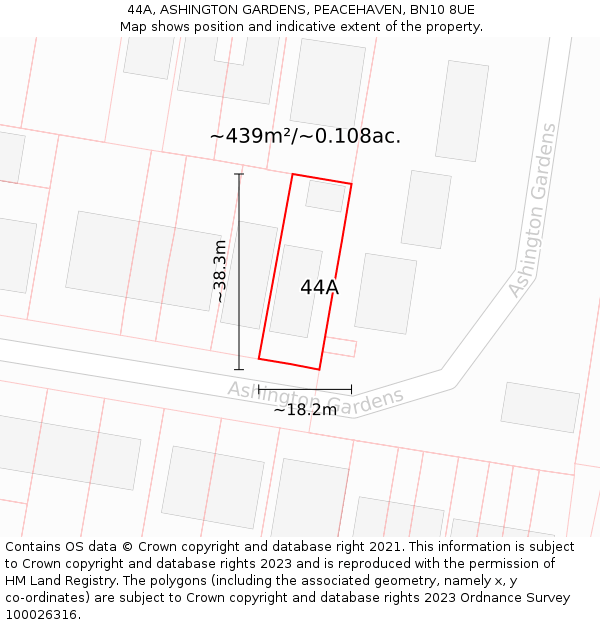 44A, ASHINGTON GARDENS, PEACEHAVEN, BN10 8UE: Plot and title map