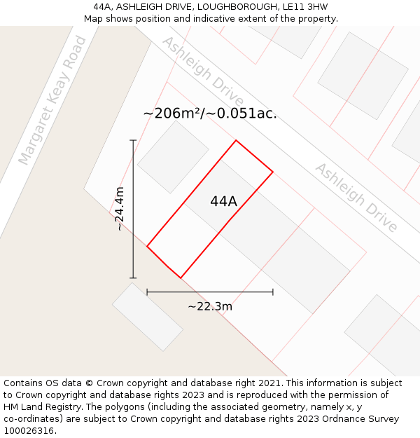 44A, ASHLEIGH DRIVE, LOUGHBOROUGH, LE11 3HW: Plot and title map
