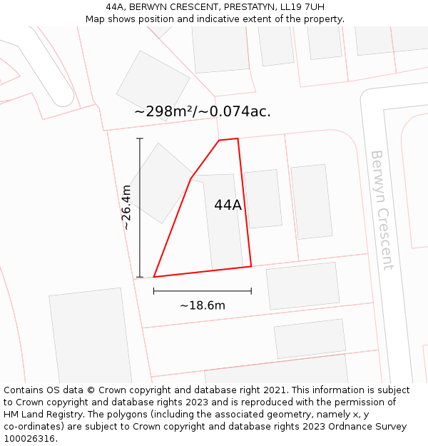 44A, BERWYN CRESCENT, PRESTATYN, LL19 7UH: Plot and title map