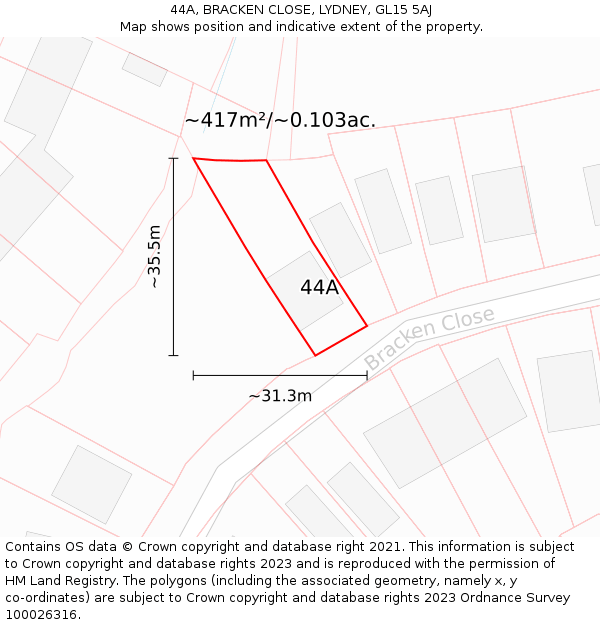 44A, BRACKEN CLOSE, LYDNEY, GL15 5AJ: Plot and title map