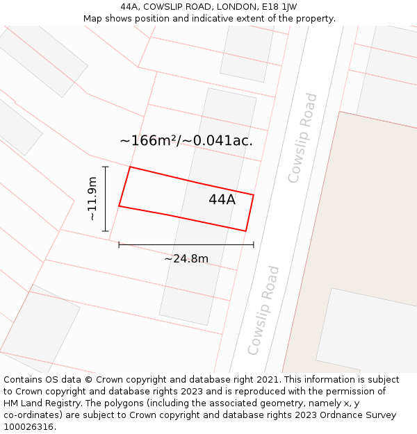 44A, COWSLIP ROAD, LONDON, E18 1JW: Plot and title map