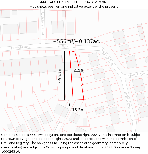 44A, FAIRFIELD RISE, BILLERICAY, CM12 9NL: Plot and title map