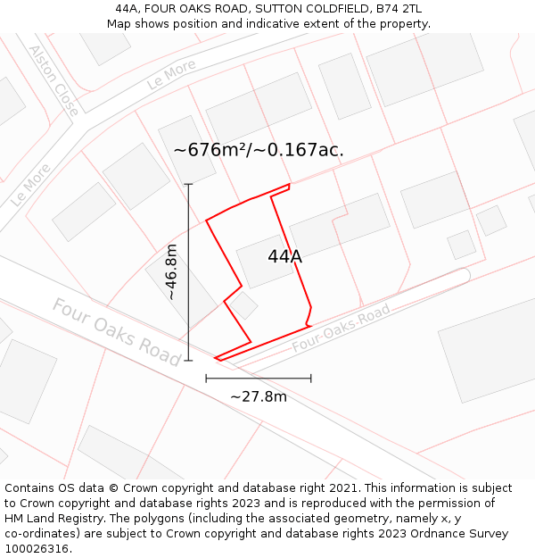 44A, FOUR OAKS ROAD, SUTTON COLDFIELD, B74 2TL: Plot and title map