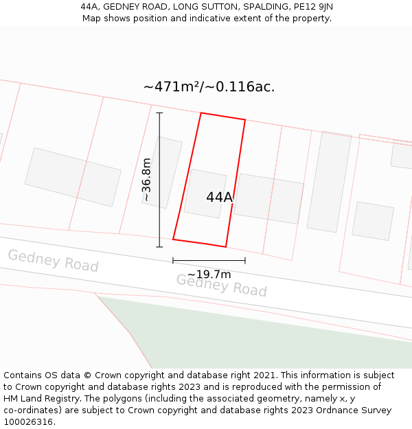 44A, GEDNEY ROAD, LONG SUTTON, SPALDING, PE12 9JN: Plot and title map