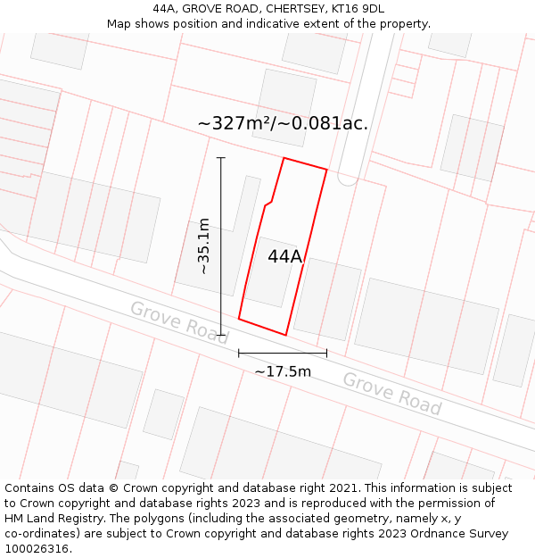 44A, GROVE ROAD, CHERTSEY, KT16 9DL: Plot and title map