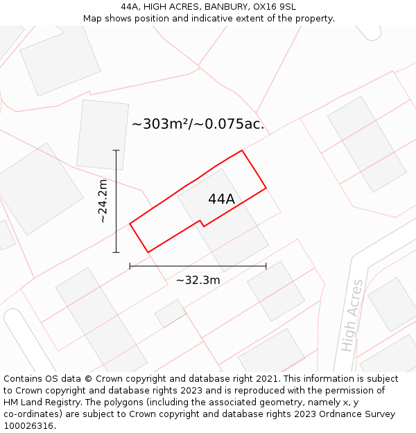 44A, HIGH ACRES, BANBURY, OX16 9SL: Plot and title map