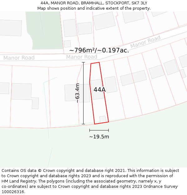 44A, MANOR ROAD, BRAMHALL, STOCKPORT, SK7 3LY: Plot and title map