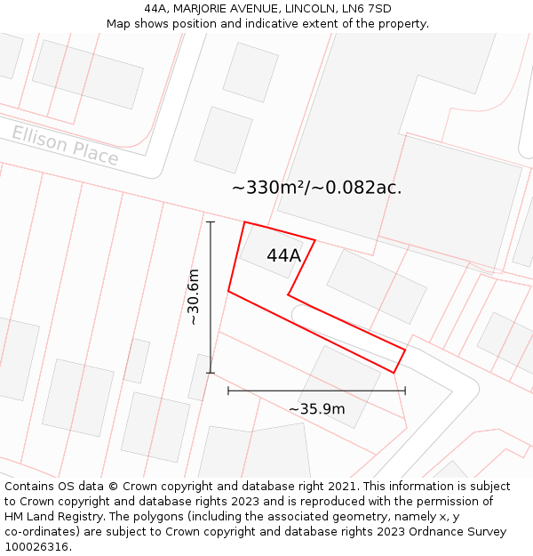 44A, MARJORIE AVENUE, LINCOLN, LN6 7SD: Plot and title map