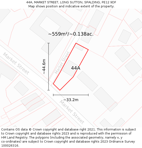 44A, MARKET STREET, LONG SUTTON, SPALDING, PE12 9DF: Plot and title map