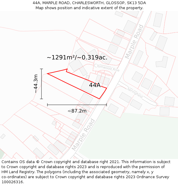 44A, MARPLE ROAD, CHARLESWORTH, GLOSSOP, SK13 5DA: Plot and title map