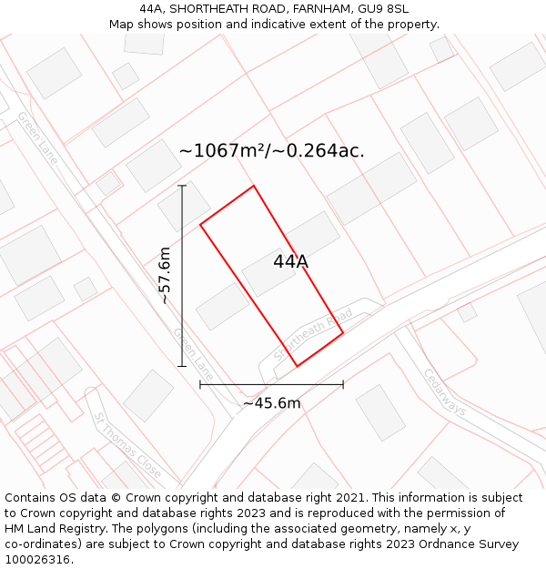 44A, SHORTHEATH ROAD, FARNHAM, GU9 8SL: Plot and title map