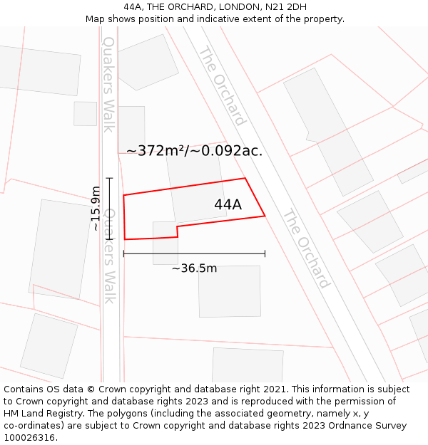 44A, THE ORCHARD, LONDON, N21 2DH: Plot and title map
