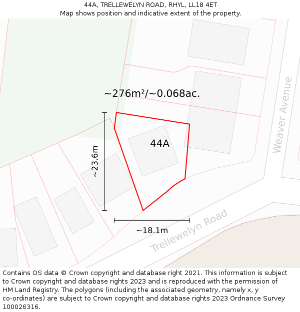 44A, TRELLEWELYN ROAD, RHYL, LL18 4ET: Plot and title map