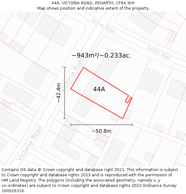 44A, VICTORIA ROAD, PENARTH, CF64 3HY: Plot and title map