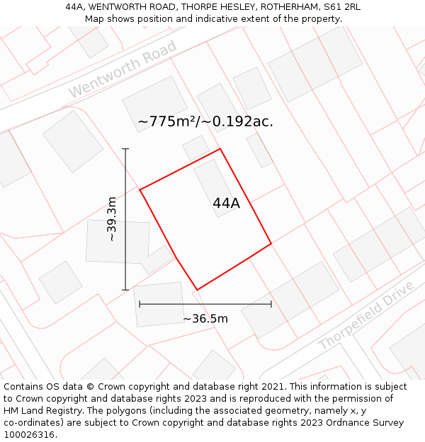 44A, WENTWORTH ROAD, THORPE HESLEY, ROTHERHAM, S61 2RL: Plot and title map