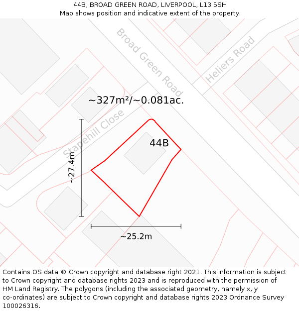 44B, BROAD GREEN ROAD, LIVERPOOL, L13 5SH: Plot and title map