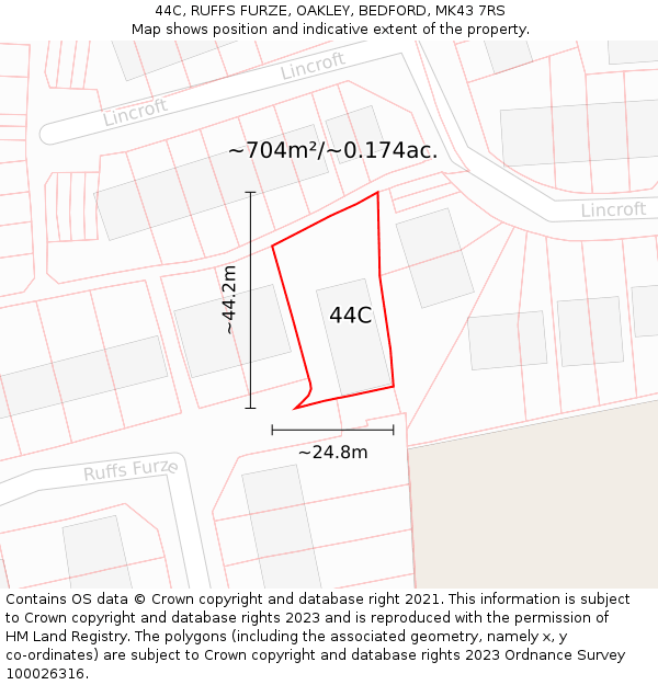 44C, RUFFS FURZE, OAKLEY, BEDFORD, MK43 7RS: Plot and title map