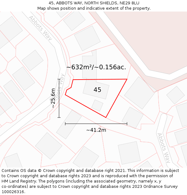 45, ABBOTS WAY, NORTH SHIELDS, NE29 8LU: Plot and title map